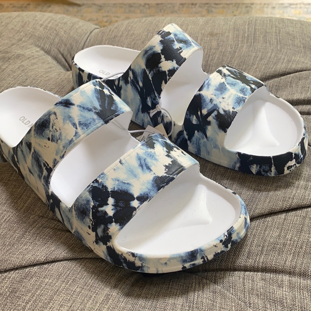 NWT Old Navy Slides Blue Tie Dye 10